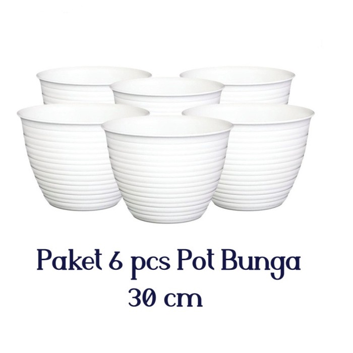 Pot Bunga Dan Tanaman Plastik Putih 30 Cm - Isi 6 Pcs