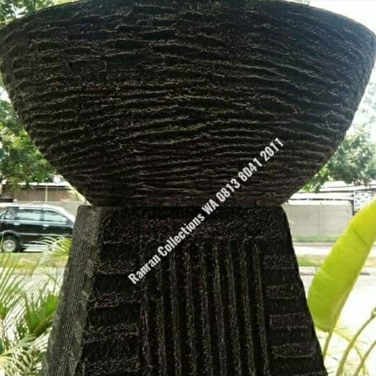Pot Batu Taman Teratai Air Mancur Abu-Abu Fountain Pot Plus Penyangga
