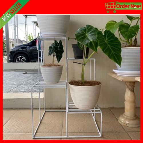 Rak Pot Bunga 4 Susun Besi Standing Tanaman Bunga Putih / Rak Pot Besi