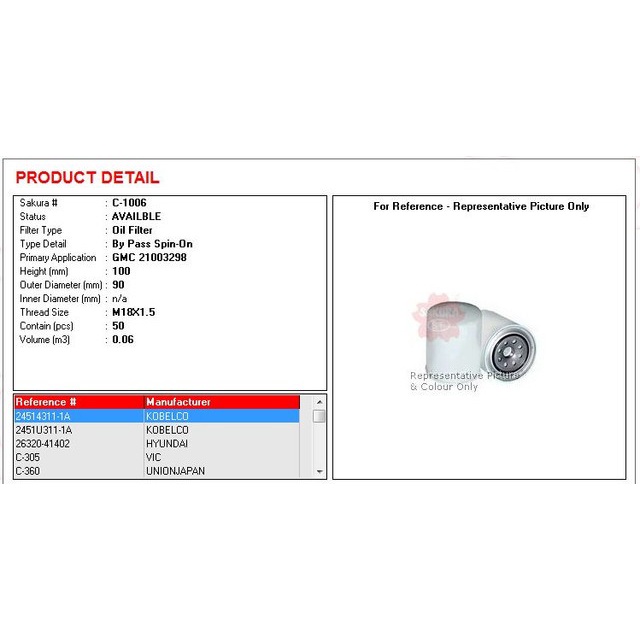 Filter Oli/Oil Filter Mitsubishi Ps Singapur Merk Sakura (C-1006)
