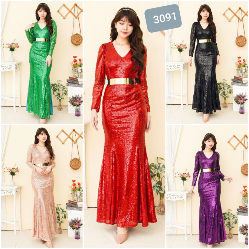 Long Dress Sequin mix bludru