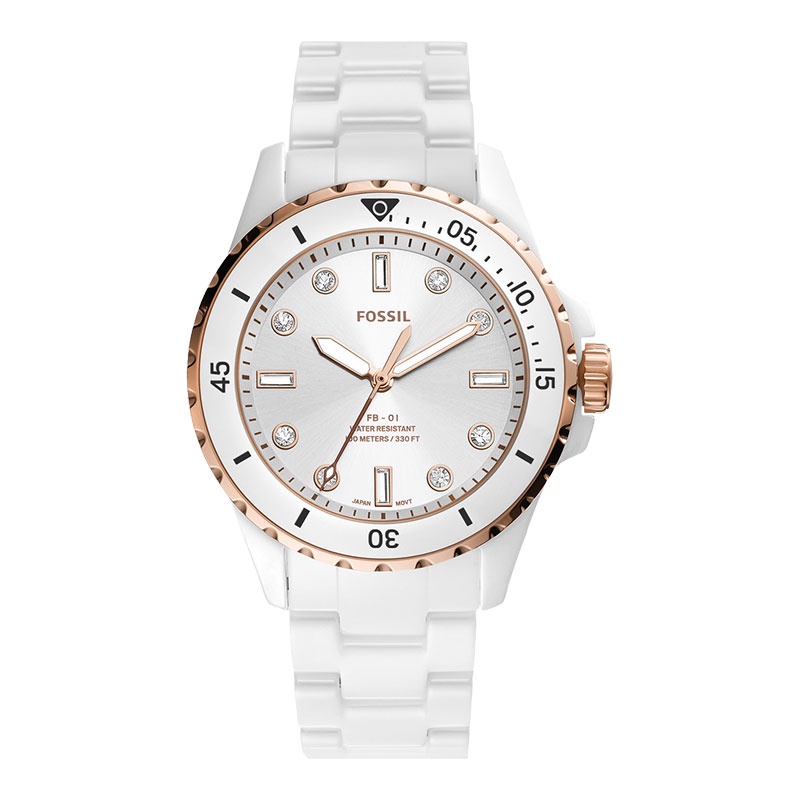 Fossil FB-01 CE1107 Ladies White Dial White Ceramic Strap