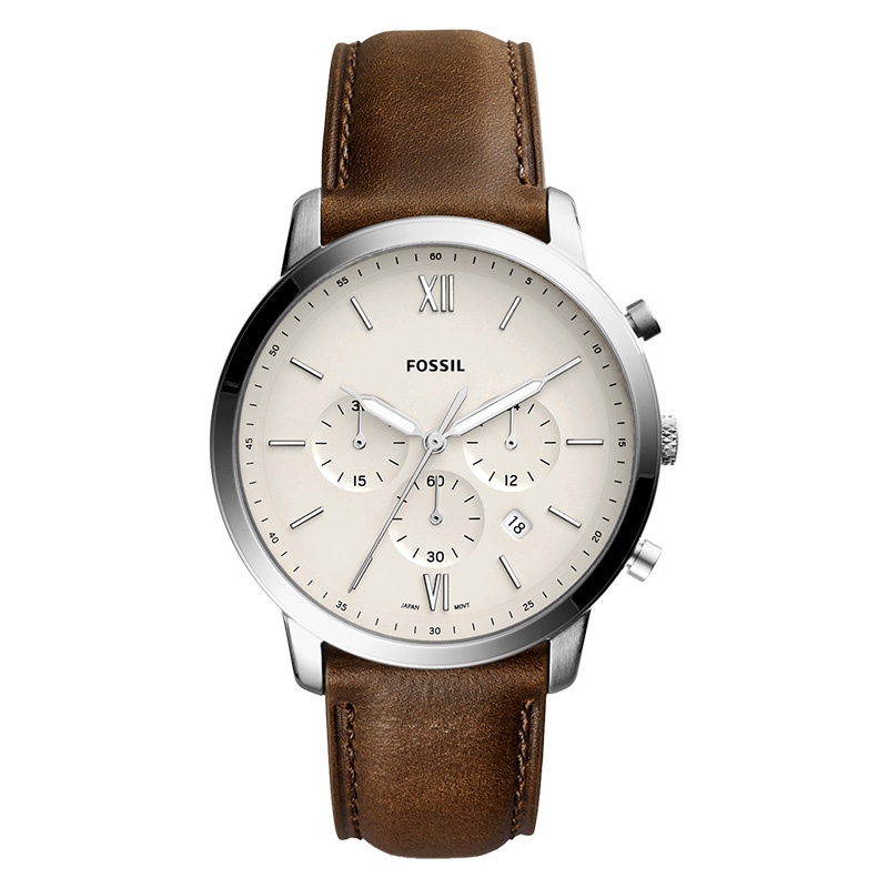Fossil Neutra FS5380 Chronograph Men Beige Dial Brown Leather Strap