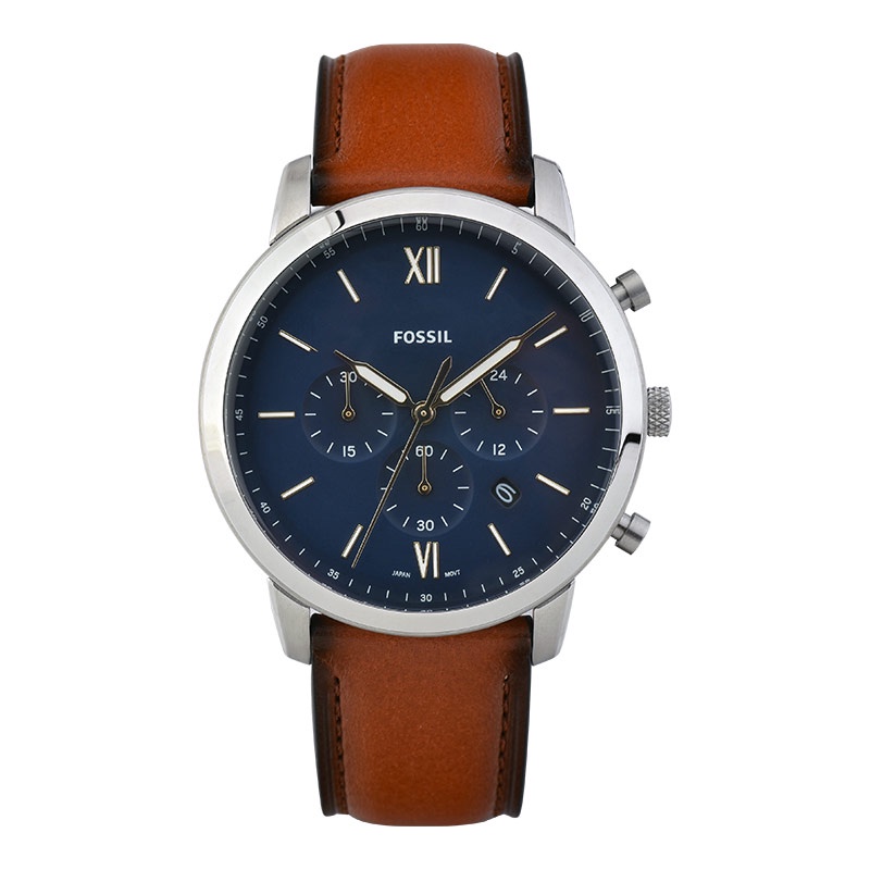 Fossil Neutra FS5453 Chronograph Blue Dial Brown Leather Strap