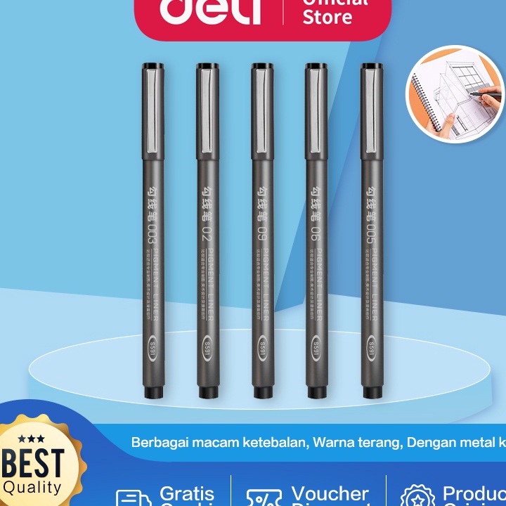 

✱Terbatas✪ Deli Pigment Liner / Drawing Pen / Pulpen Spidol Gambar Dengan Klip Metal S591 S591A P78