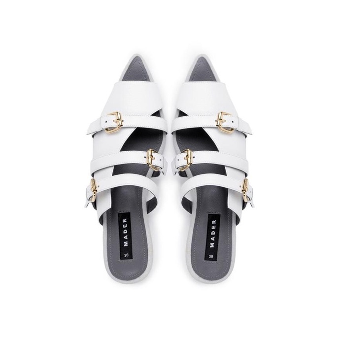 MADER Open Toe Mules White/Grey Sole