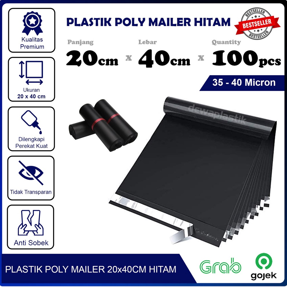 

COD Plastik Packaging Poly Mailer Hitam Glossy 20x40 cm Isi 100pcs Amplop Kemasan Polymailer LDPE 35-40 Micron 20 x 40 cm Plastik Packing Isi 100 Pcs Kantong Plastik Olshop 40 Micron 20 x 40cm 71
