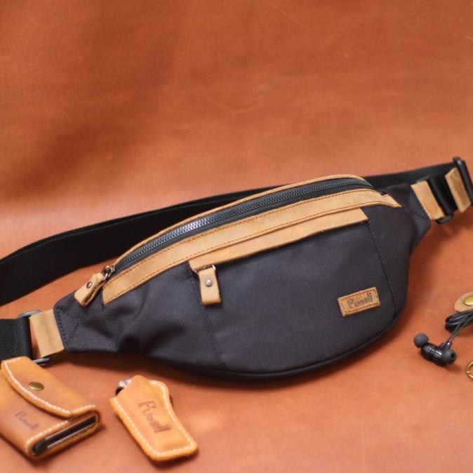 Waistbag Pusiill/Waistbag Kulit Sapi Asli+Cordura/Tas Selempang Pria Mistake.Hours
