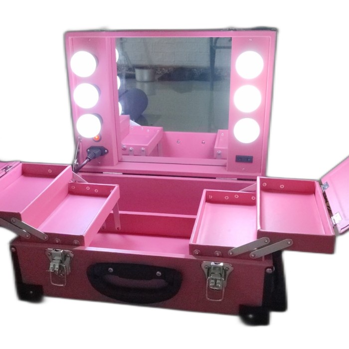 Terlaris Beauty Case Lampu 6 Koper Make Up Warna Pink Cantik