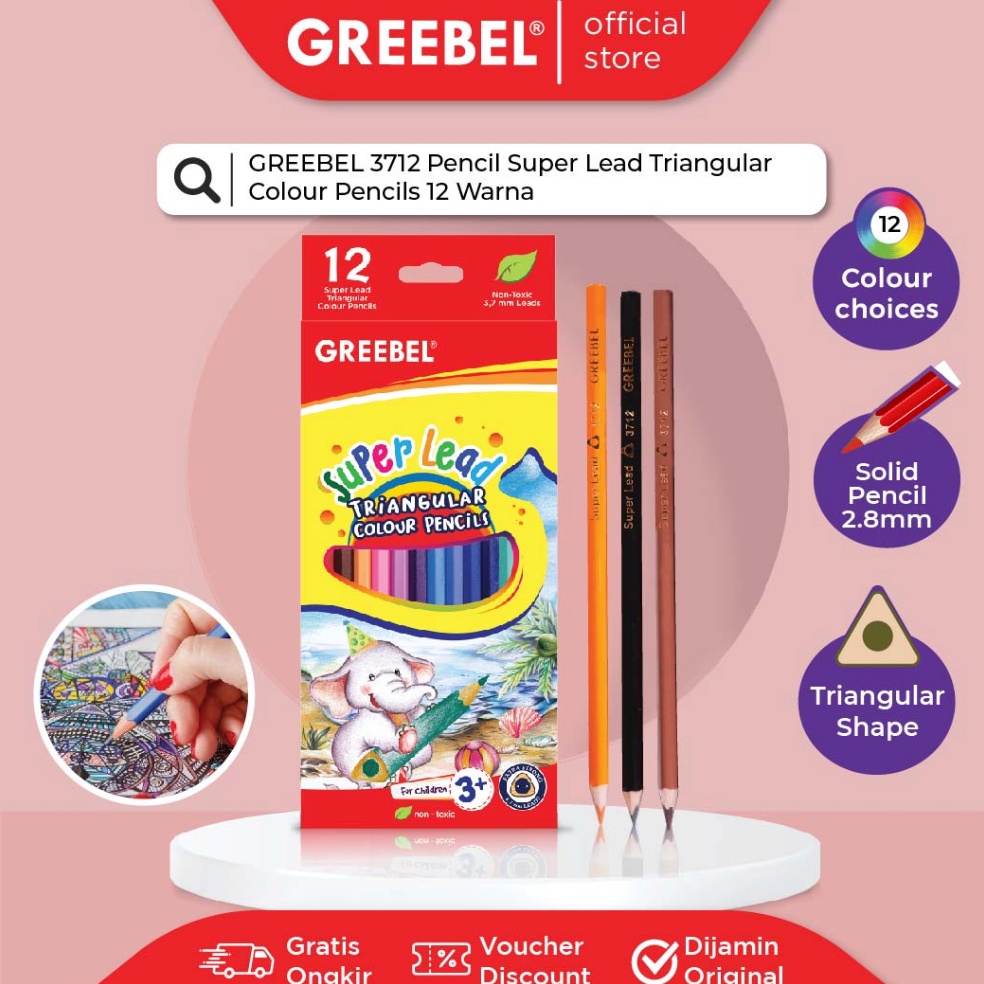 

[CODE BARANG 648NES] GREEBEL Pensil Warna 3712 SUPER LEAD (ISI 12) /Coloring/Color/Colour Pencils Cerah tidak beracun utk mewarnai anak Harga Baru