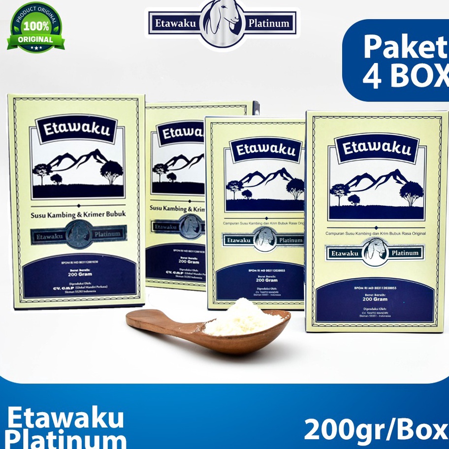 

Terlaris Etawaku Platinum Paket 4 Box - Susu Kambing Etawa Murni + Krimer Bubuk yang Berkhasiat Tinggi Memiliki Kandungan Protein dan Vitamin Kompleks yang lengkap , melancarkan pencernaan serta Dapat Mengatasi Nyeri Persendian Grosir