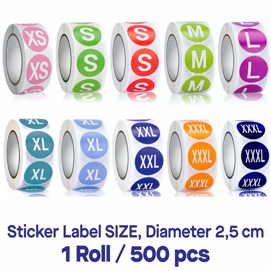 

➭Super Sale❇ Sticker Label Size Baju Stiker Ukuran Pakaian Bundar diameter 2,5 cm (1 roll/ 500 pcs) C59