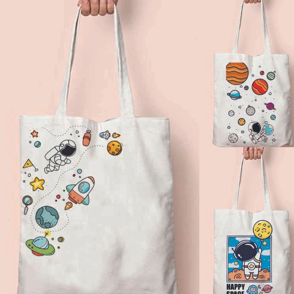 ✶Terbaru➥ Totebag Tote Bag Astronot Lucu Goodie Bag Souvenir Ulang Tahun Ultah Anak Tas Kuliah Kanva