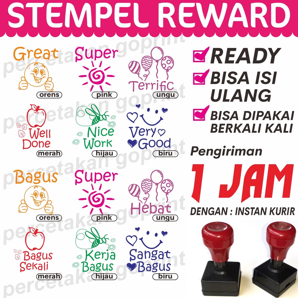 [PRODUK GFFHW63] Stempel reward, stempel penilaian guru TK, Paud, SD lengkap 1 set inggris indonesia