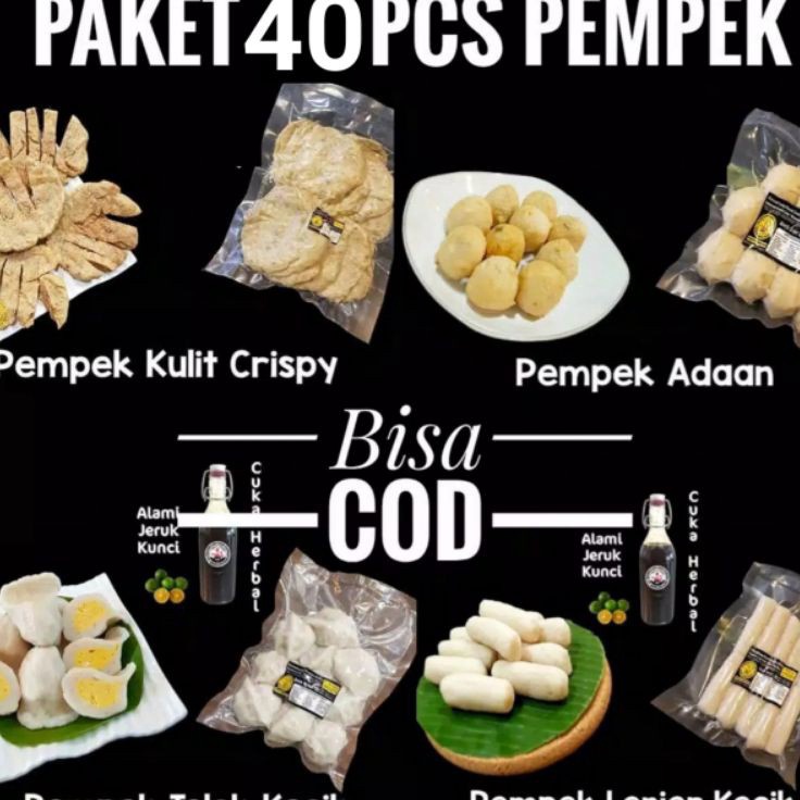 

❇Bayar Di Tempat✩ PEMPEK PALEMBANG KECIL PAKET CAMPUR 40PCS + CUKO 087 ☈