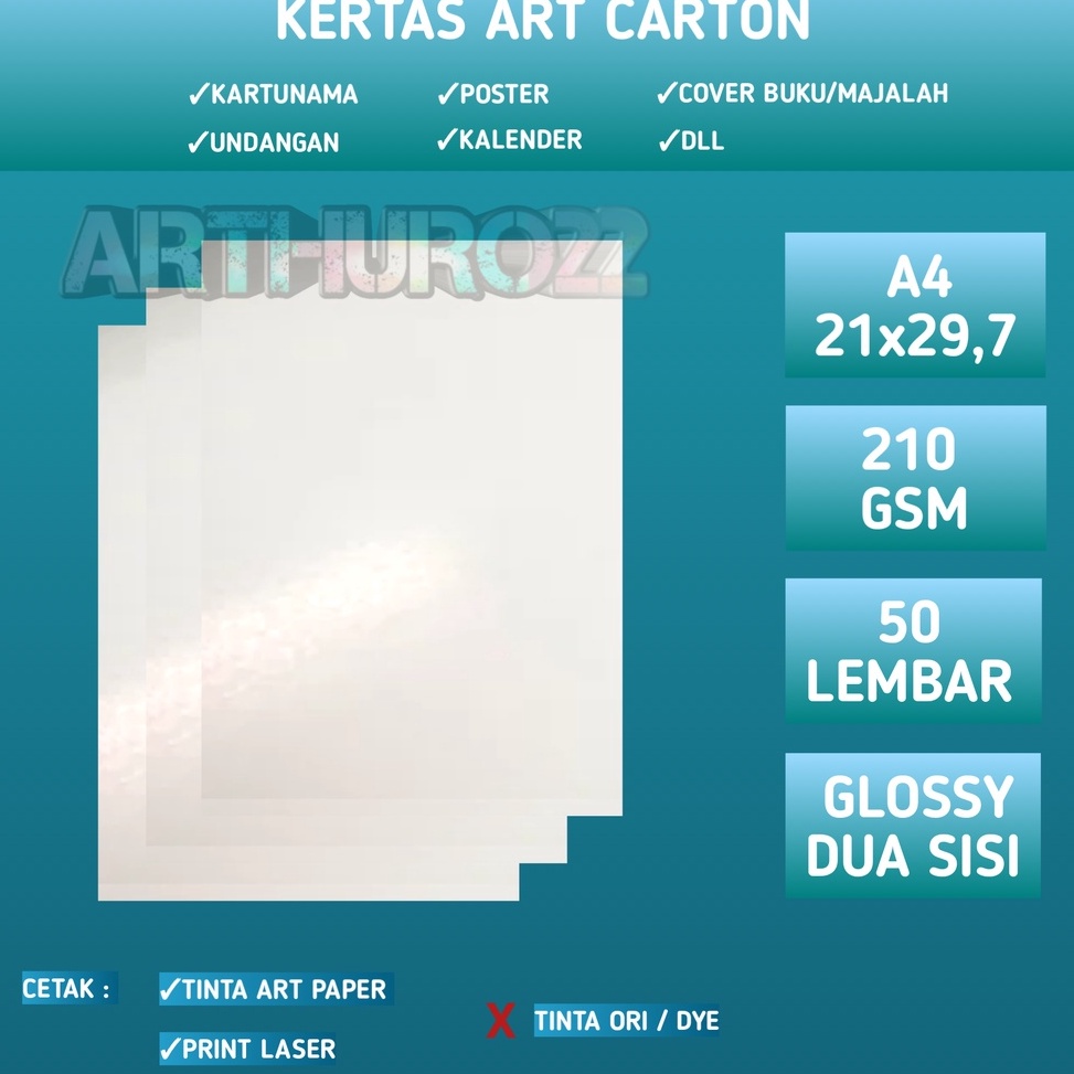 

Murah Kertas art carton/art paper 210 gsm A4 isi 50 lembar-kertas art karton 210 gram A4 L91 ✽