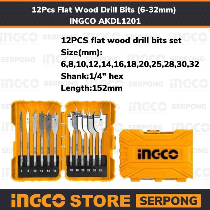 Mata Bor Kayu Kipas 12Pcs Flat Wood Drill Bits (6-32mm) INGCO AKDL1201