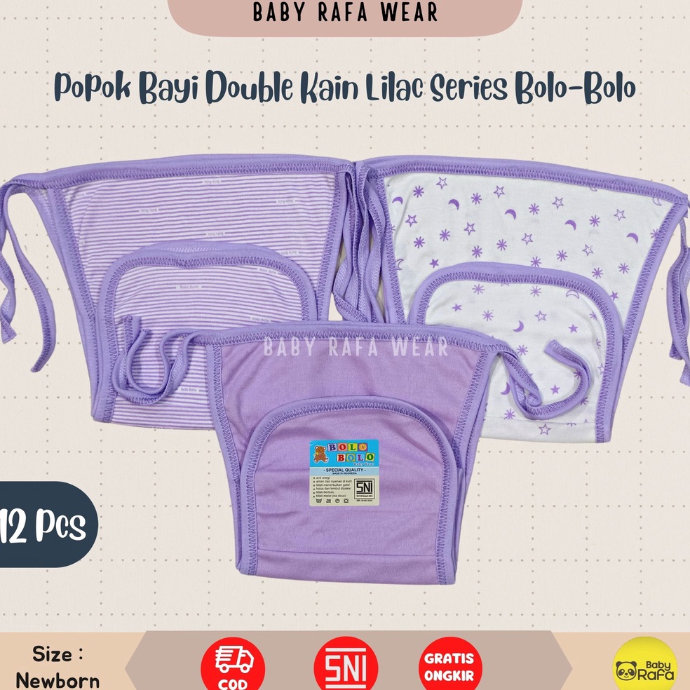 ➻ Serian Lilac - 12 pcs / 6 pcs Popok Bayi Double Kain LILAC SERIES merk SNI Bolo - Bolo / Popok Dou