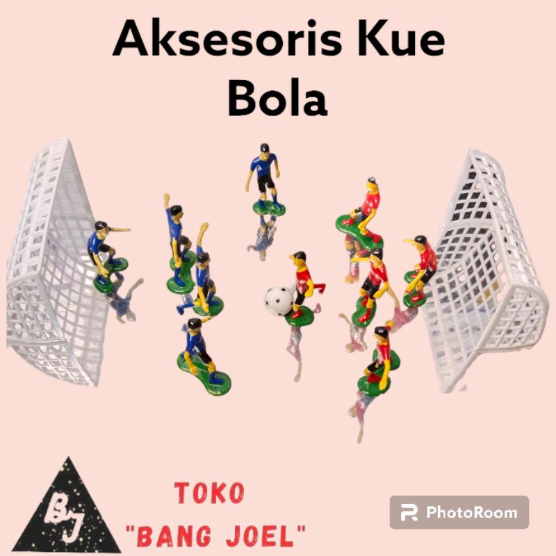 Aksesoris Kue Bolu Laki Laki Permainan Bola Lengkap dengan Gawang, Bola, dan 10 Pemain Bola / Miniat