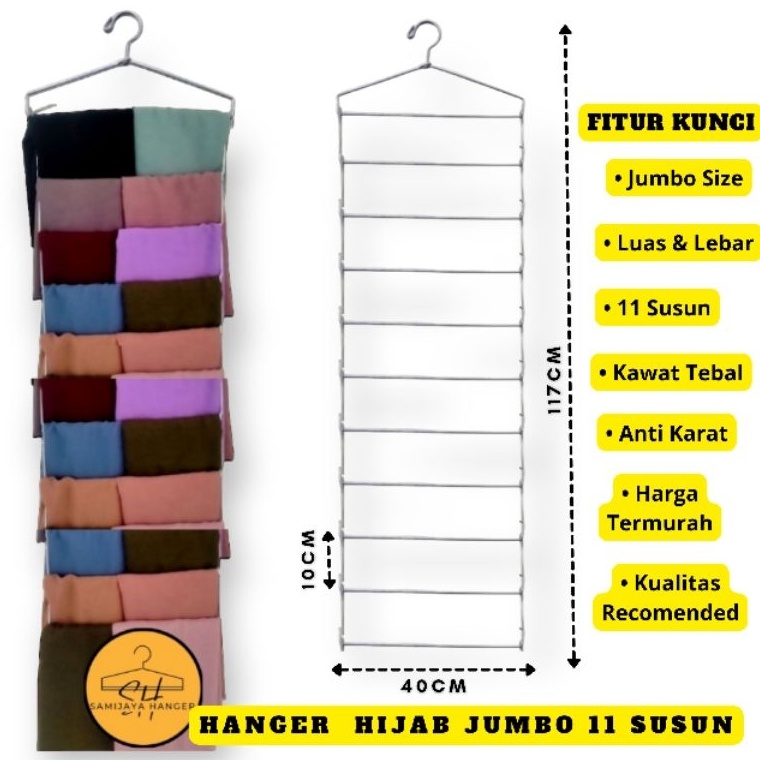 Stok Banyak?? Termurah Hanger Jilbab 11 Susun Jumbo Lebar 40cm Kawat Tebal Anti Karat 95