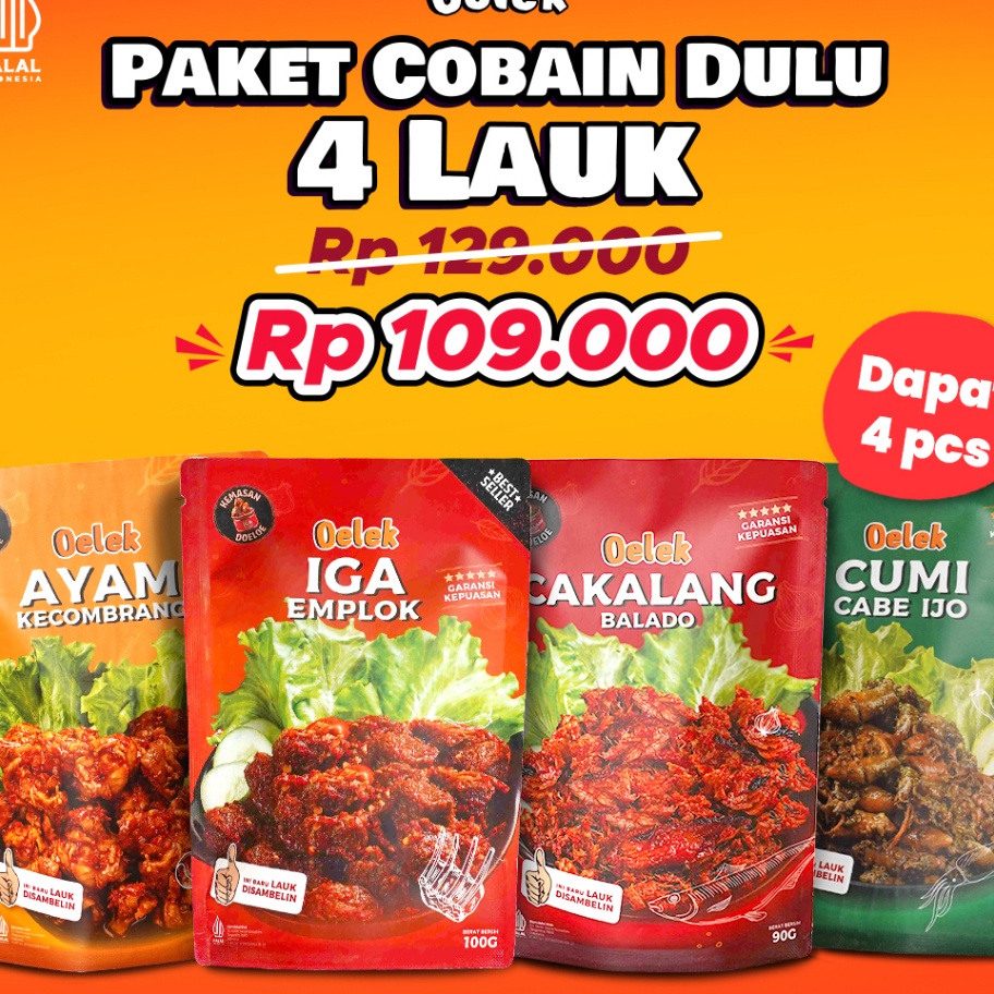 

YVTN2965 Terbaru Oelek Paket Cobain Dulu 4 Laoek / Iga Emplok / Cakalang Balado / Cumi Cabe Ijo / Ayam Kecombrang / Lauk Siap Saji