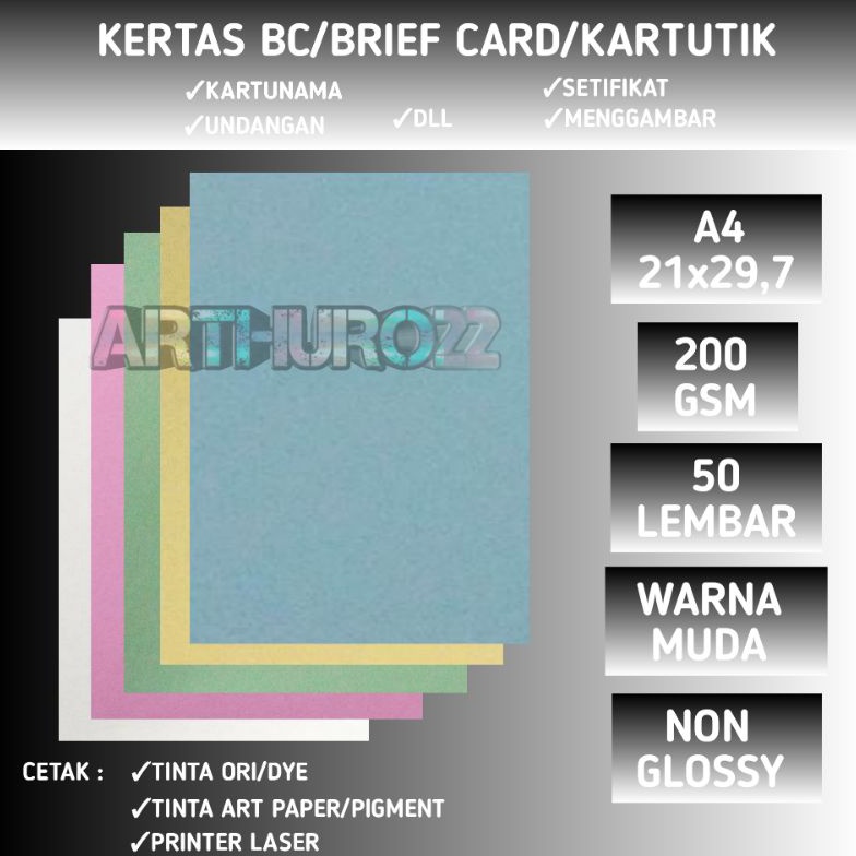 

[CODE BARANG 361XVS] Kertas Brief card warna/BC/Tik 200 gsm isi 50 lembar 88