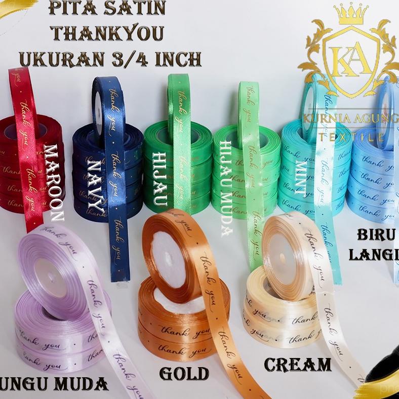 

NEW ARRIVAL PITA SATIN TULISAN THANK YOU 2CM PITA KADO HAMPERS SOUVENIR UKURAN 3/4 INCH ROLL DAN 10 METER
