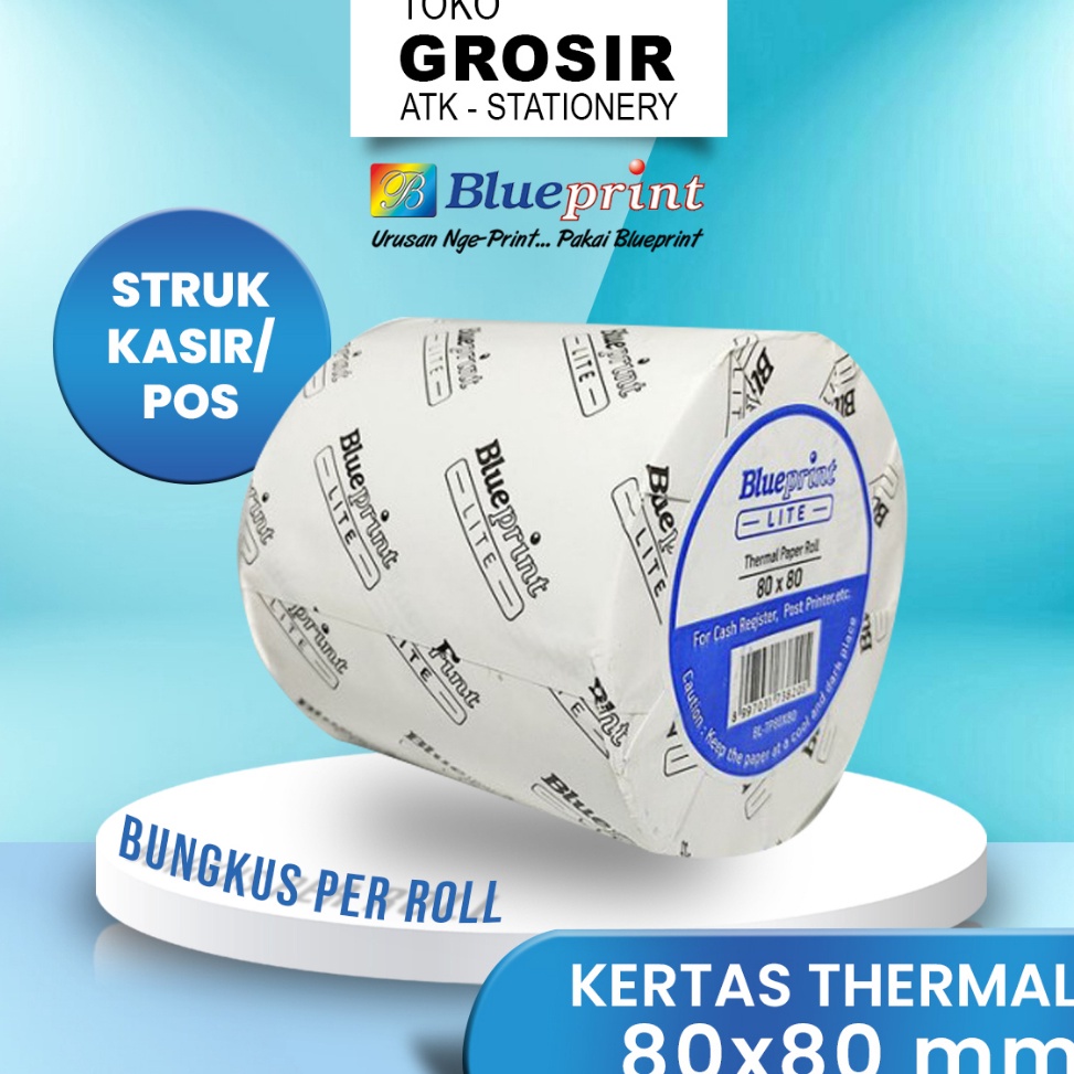

UNBM-66 80X80 KERTAS KASIR STRUK KERTAS THERMAL TERMAL EDC PPOB BLUEPRINT LITE 80MM X 80 66