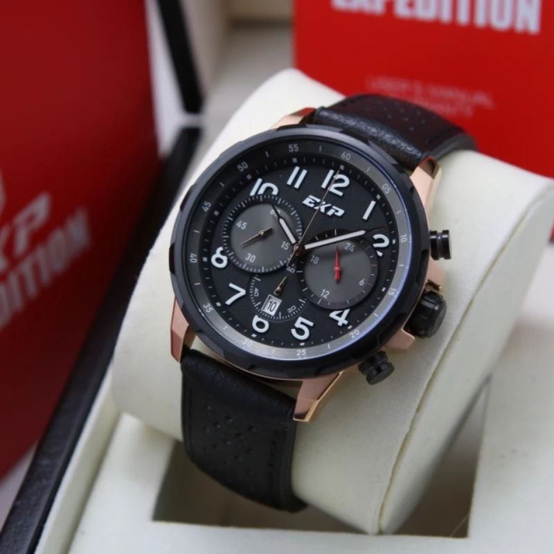 JAM TANGAN ARLOJI WATCH PRIA COWOK COWO EXPEDITION EXP E6843 E 6843 BLACK HITAM ROSEGOLD ANALOG