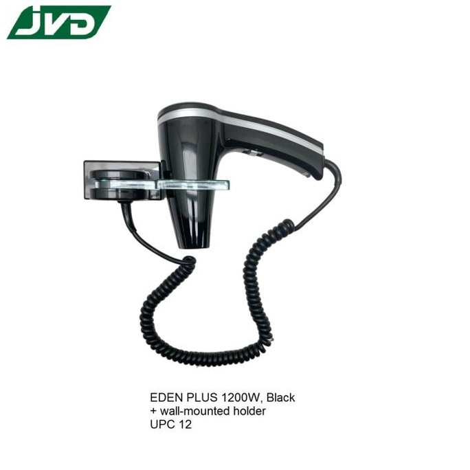 Hairdryer JVD Eden Plus 1200W, Hitam + Wall-Mounted Holder (HD-1)Am