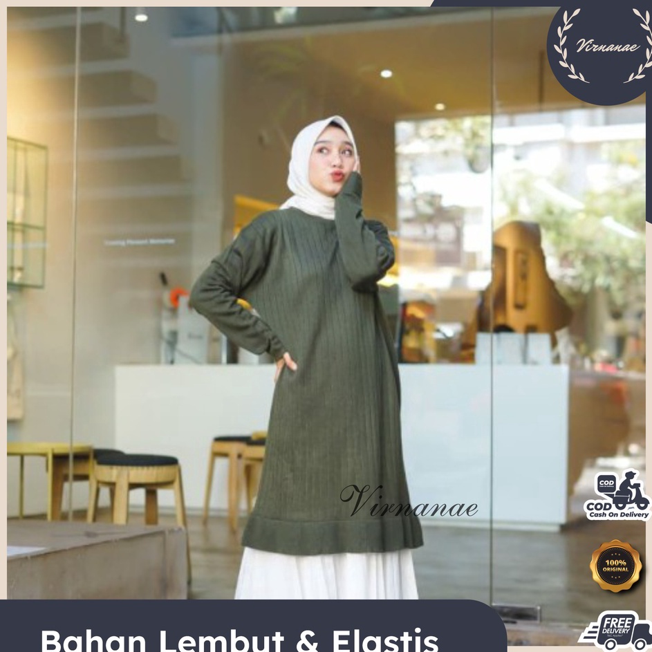 ✾✱ Cod - Rajut Tunik Kriwil Premium / Long Tunik Rajut Wanita / Atasan Muslim / Tunik Rajut Jumbo Te