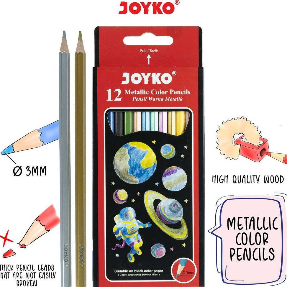 

❇Terlaris✰ Pensil Warna Metalik Metallic Color Pencils Joyko CP-123M 12 Warna 083