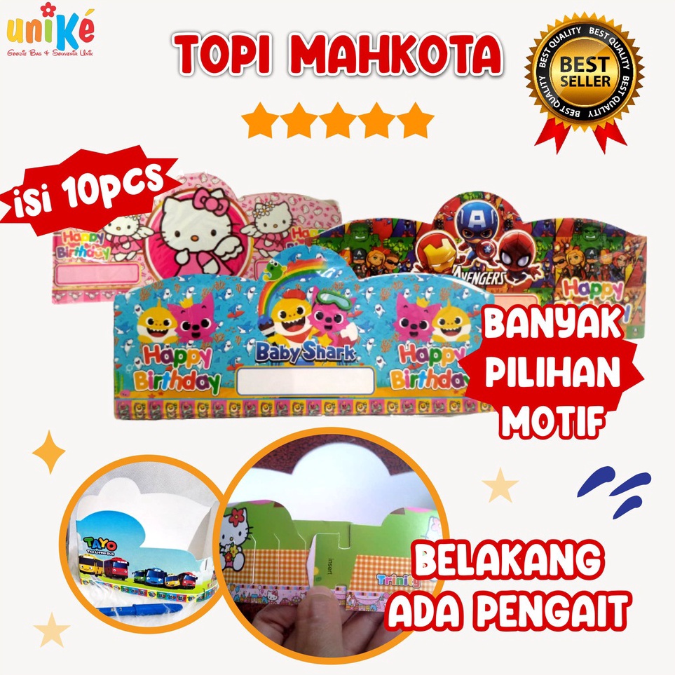 ✺Produk➷ TOPI KERTAS Ulang Tahun Mahkota isi 10pcs Perlengkapan Pesta Ultah Anak Pernak Pernik Akses
