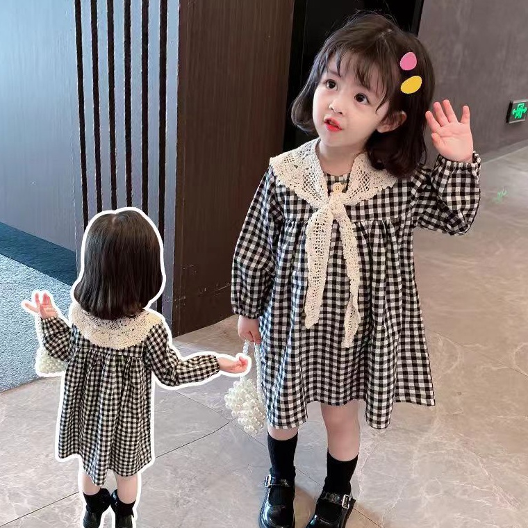 Langsung Atc 2-7TAHUN Korean Style Dress Anak Perempuan Set Dress Anak Perempuan Rok kotak-kotak Ski