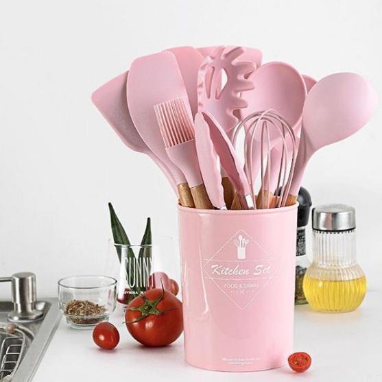 SUTIL/12 PCS PERALATAN MASAK BAHAN SILICONE WARNA PINK/ALAT DAPUR