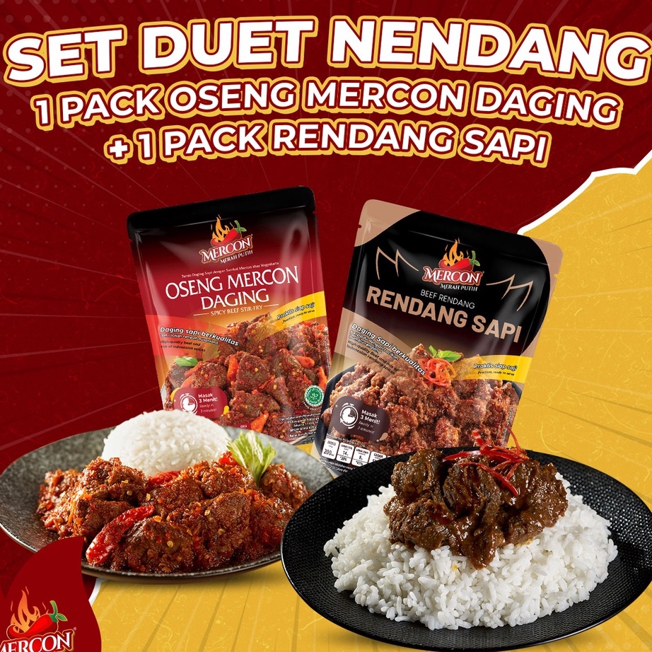 

QLJJ2506 GROSIR Mercon Merah Putih - Set Duet Nendang II Oseng Mercon Daging + Rendang Sapi