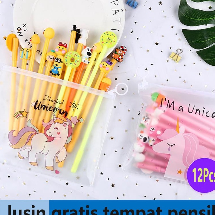 

ZZNT3908 (C6369] COD 1 SET PULPEN GEL MOTIF FREE TEMPAT PENSIL TRANSPARAN UNICORN PP28