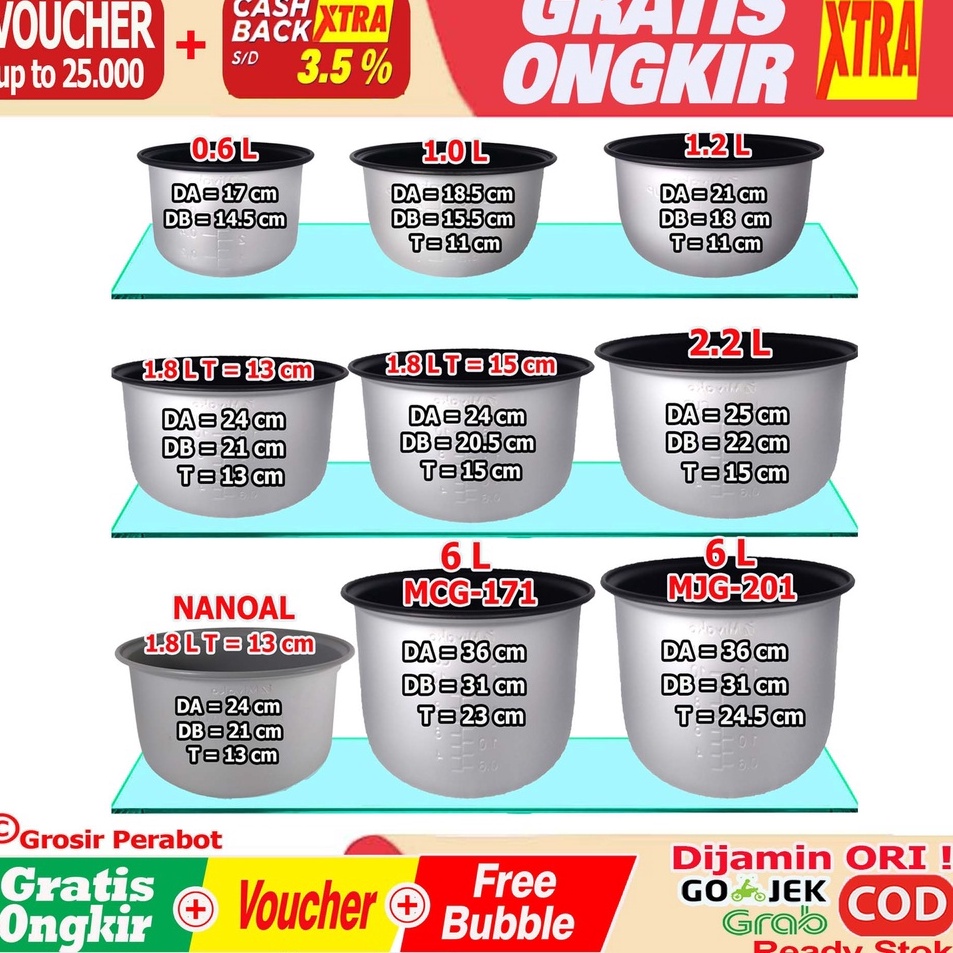 -YNv Panci Miyako 0.6 L 1.0 L 1.2 L 1.8 L 2.2 Liter Panci Rice Cooker Magic Com Magiccom Megicom Tef