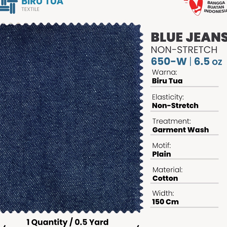 New Stock Bahan Blue Jeans 650-W Washed | 6,5 Oz / Kain Denim / Denim Biru