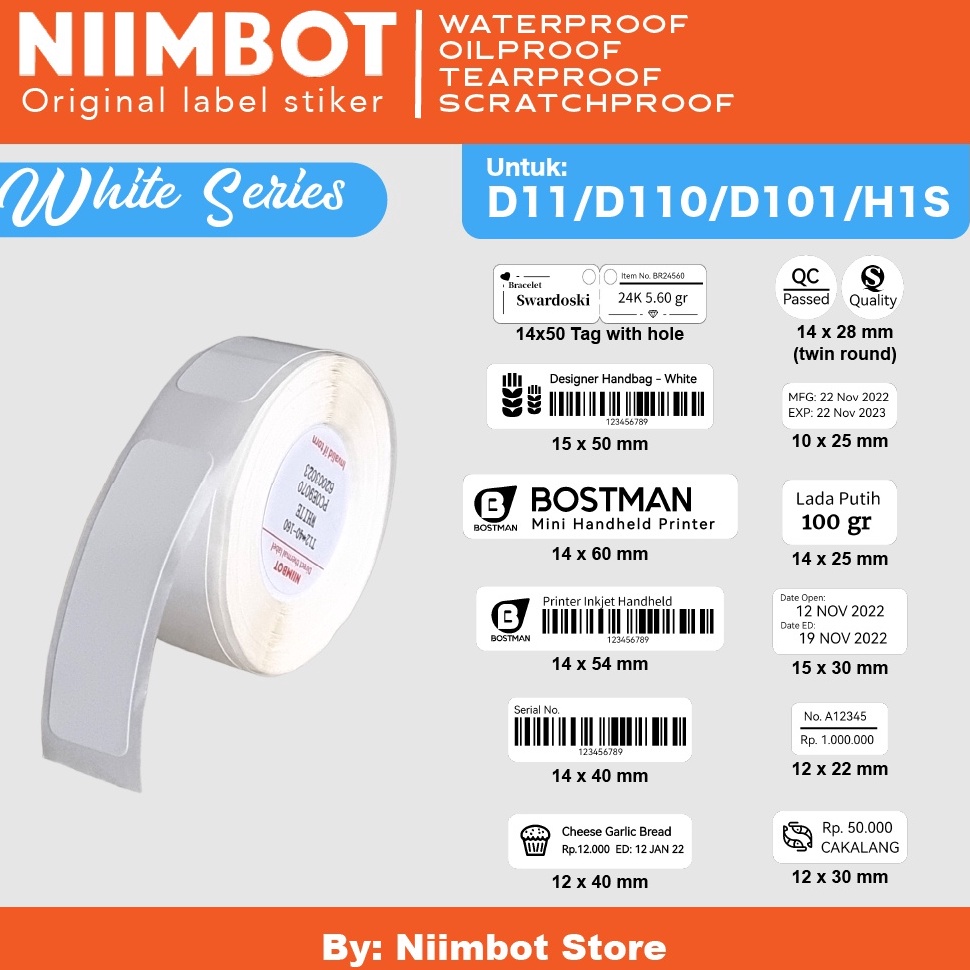 

Laris White Thermal Label Printer Sticker Niimbot D11 D110 D101 H1S Refill Label Niimbot - Plain White EAF