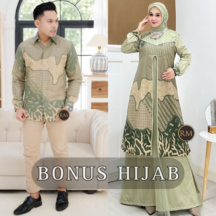 ➢Stock Banyak✬ COUPLE RAHAYU SAGE COUPLE BATIK GAMIS ENGAGEMENT SERIES E52 ✻