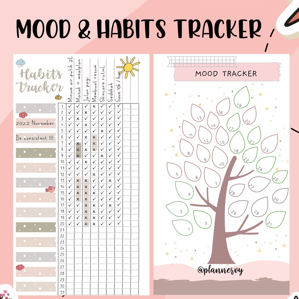 

[CODE BARANG 698WEG] MOOD DAN HABITS TRACKER LOOSE LEAF PLANNER 118