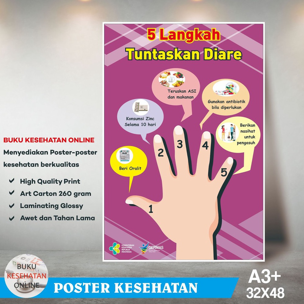 

[PROMO DH8I] Poster Kesehatan - 5 LANGKAH TUNTASKAN DIARE (2) - LAMINATING GLOSSY Seller Now