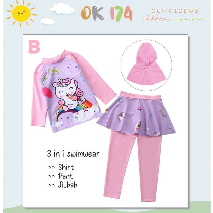 Diskon Spesial BAJU RENANG ANAK PEREMPUAN/BAJU RENANG ANAK UNICORN/ BAJU RENANG ANAK MUSLIM /BAJU RE
