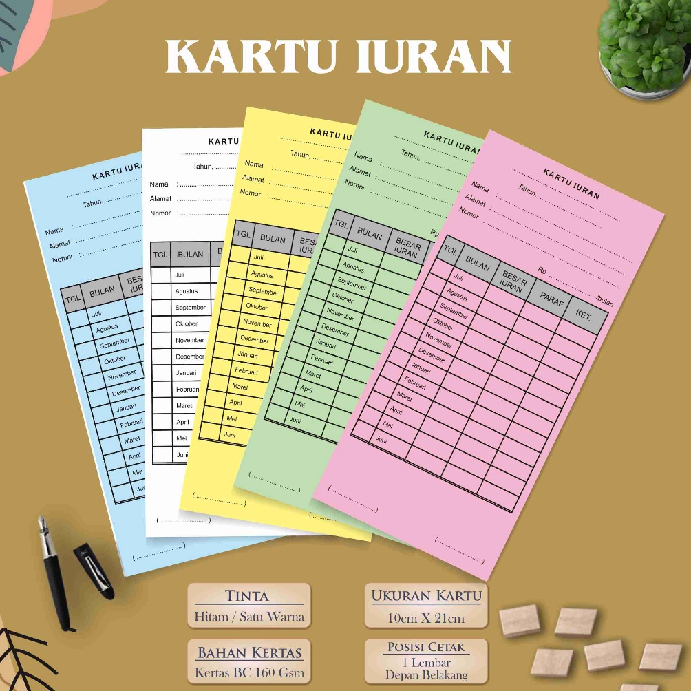 

95 KARTU IURAN, KARTU IURAN WARGA, KARTU IURAN BULANAN ISI 100PCS 54