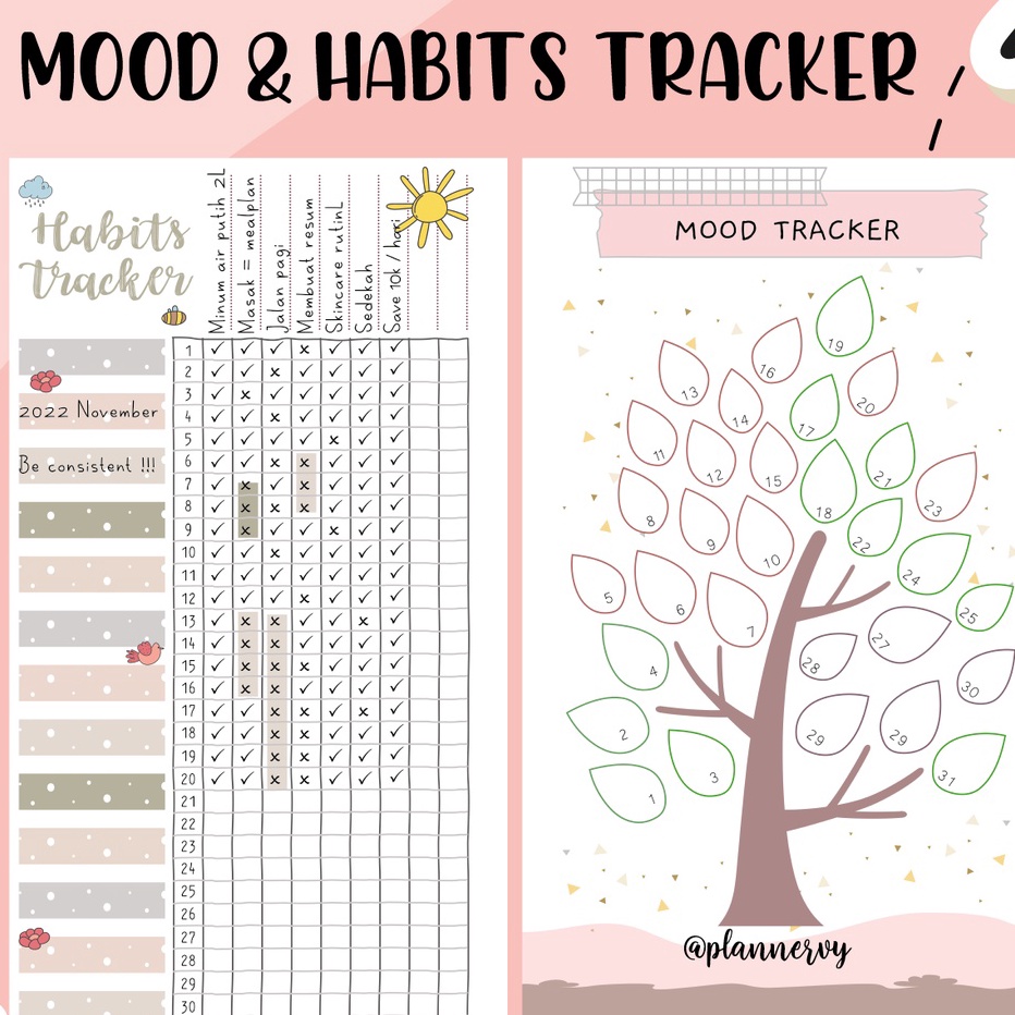 

➼Ready✮ MOOD DAN HABITS TRACKER LOOSE LEAF PLANNER N95 ✥