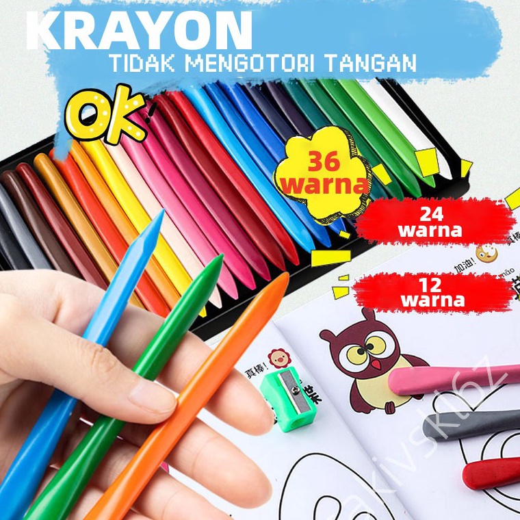 

❈Ready KRAYON 12/24/36 Warna Cerah Bentuk segitiga ergonomis tidak beracun bisa dicuci Set Krayon K92 ✰