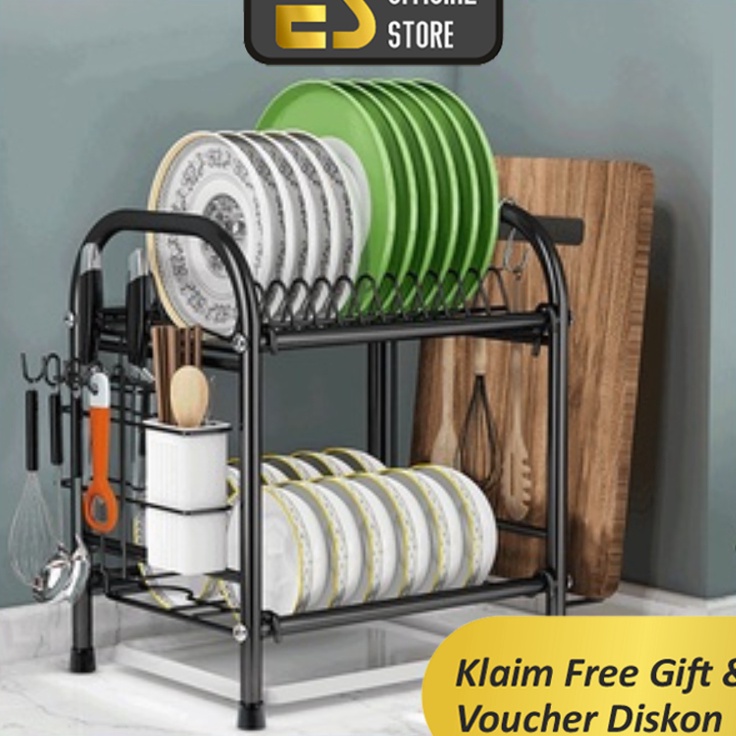 Diskon Promo ES Rak Penyimpanan Piring 3 Variasi Susun Muat Mangkuk Dan Piring Warna Hitam Design El