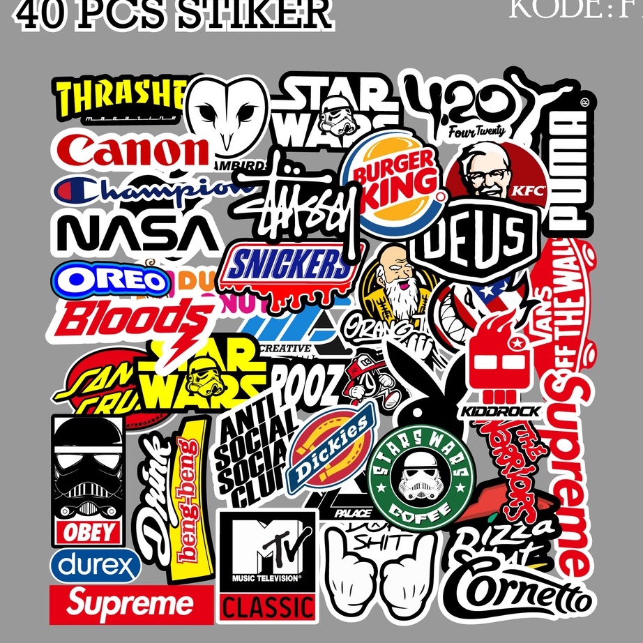 

CWWJ0278 TERMURAH 40 PCS STICKER SEMUA LOGO BRAND AESTHETIC UNTUK LAPTOP CASE TUMBLER HP HELM MOTOR - F