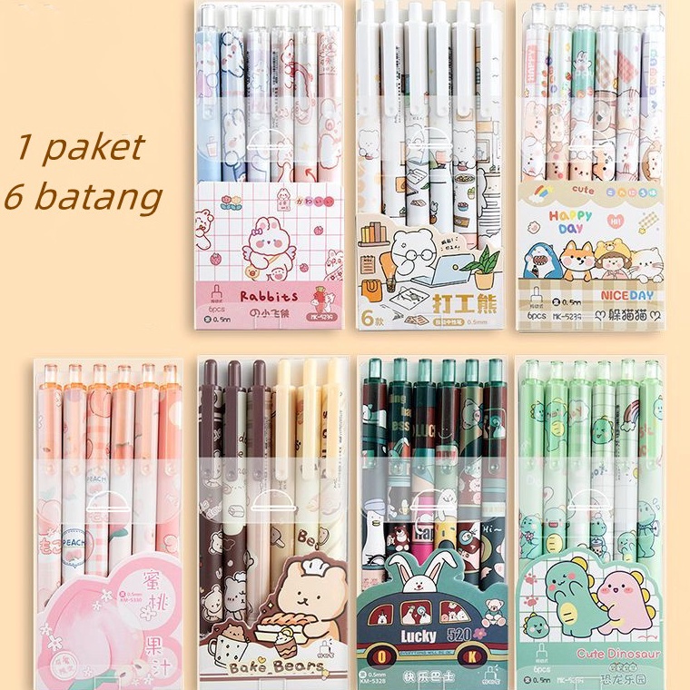 

Laris`1 pak berisi 6 pulpen gel kartun/pena gel mekanik pola lucu